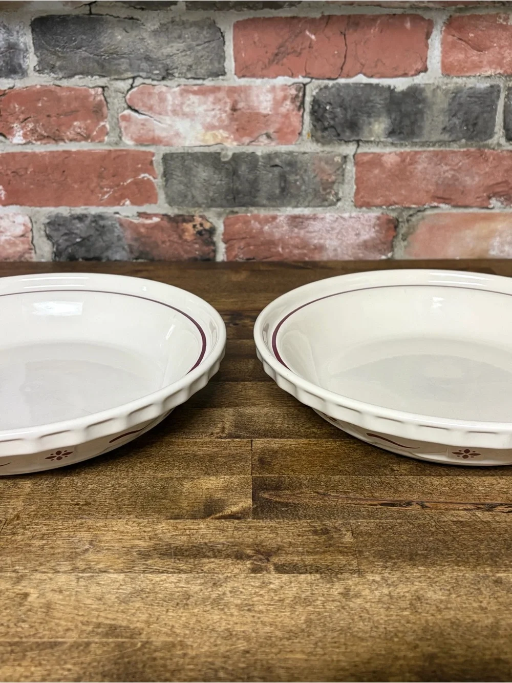 Longaberger Cream pie plates with Plum Motif set of 2